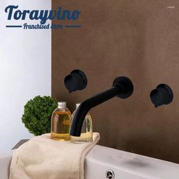 Bathroom Sink Faucets Torayvino Wall Torneiras Brass Black Mounted Water Column Spray Cold & Mixer Tap