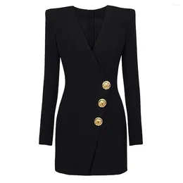 Casual Dresses 2024 European And American Fashion V-neck Slim Three-button Long-sleeved Suit Dress Jacket Women