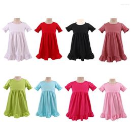 Girl Dresses Kids For Girls Cotton Ruffle Smocked Solid Colour Dress Sleepwear Short Sleeve Summer Blank