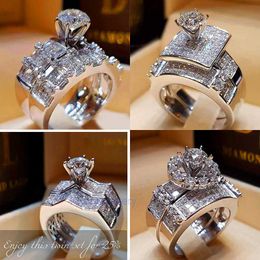 Vecalon Boho Female Diamond Wedding Ring Set Fashion 925 Silver Big Stone Finger Ring Promise Brudförlovningsringar för kvinnor