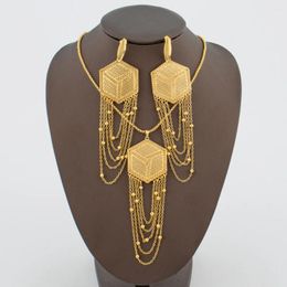 Necklace Earrings Set Dubai Weddings Luxury Jewelry Square Design And Gold Color Drop Choker Jewellery