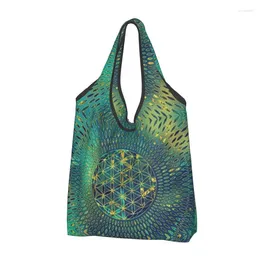 Storage Bags Flower Of Life Marble And Gold Grocery Shopping Tote Women Funny Mandala Shoulder Shopper Bag Large Capacity Handbags