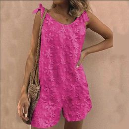 Women's Jumpsuits Rompers Leisure womens drape jumpsuit shorts with loose lace patterns Y240425