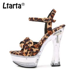 Dress Shoes Women Nightclubs Transparent Thick Heels 15CM Leopard Print Sexy Sandals LFD-10365-111 H240425