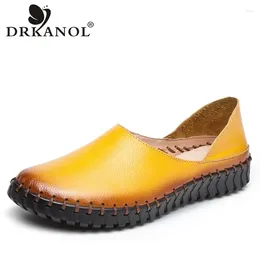 Casual Shoes DRKANOL 2024 Handmade Women Flat Genuine Leather Summer Slip On Loafers Flats Moccasins Size 43