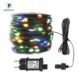 50m 100m Led Lights 8modes Festoon Waterproof Outdoor 24V Fairy Rubberinsulated Wire String Garden Decoration 240425