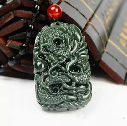 Pure natural hand carved jade dragon China Hetian jade pendant auspicious dragon Necklace A43414645