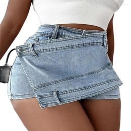 Women's Shorts Summer 2024 Fashion Euro-American Style Denim Culottes Women High Waist Do Old Irregularity Wide Leg Cowboy S-5XL