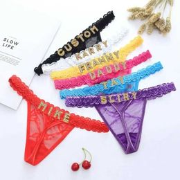 Briefs Panties Sexy Lace Personality Custom Name Letter Women Panties G String Briefs Mesh Thong Erotic Underwear Low Waist Female Intimates Y240425