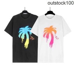 High end designer clothes for Paa Angles Trendy Correct High Rainbow Coconut Tree Printing Mens Womens Short sleeved T-shirts With 1:1 original labels