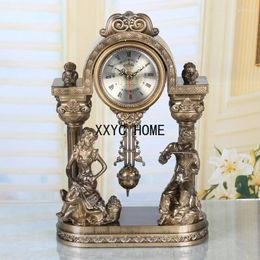 Table Clocks Vintage Clock Pendulum Golden Statue Musical Theme Living-room Decoration Acrylic Roman