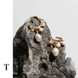 Designer Jewellery Ear Rings High Quality Brass Gold Foil Niche Designer Baroque Natural Freshwater Pearl and Earrings Studs Sterling Silver 925 Earings for Women