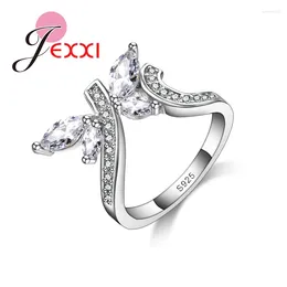 Cluster Rings Lovely Shinning Cubic Zirconia Beads Ring 925 Sterling Silver With Crystal Butterfly Finger Jewelry