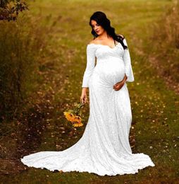 Maternity Dresses Lace Maternity Floral Off Shoulder Photography Gown for Photoshoot Pregnant Flared Sleeve Maxi Wedding Dress Baby Shower