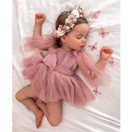 One-Pieces FOCUSNORM 4 Colors Toddler Baby Girls Princess Rompers Dress Solid Sleeveless Mesh Lace Tulle Skirt Jumpsuits with Bow Headband