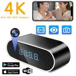 Camcorders WIFI Clock Camera 166degree Micro Cam Wireless Mini Surveillance Cam Infrared Night Vision Alarm Camera Home Security Recorder
