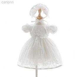 Girl's Dresses Puffy White Lace Baby Birthday Dress Infant Christening Dresses Kid Princess Wear Girl Party Clothing with Hat 12 24 Months d240425