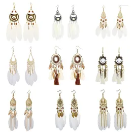 Dangle Earrings Fashion Bohemian White Tassel Feather Water Drop For Women Ethnic Retro Long Geometric Earring Pendientes Mujer