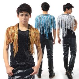 Stage Wear Beyonce Bar Singer DS Costume MenS Flash Drill Super Long Fringe Tassel Vest Jacket Men Rave Clothes Jazz Sequin Tops DNV10064 d240425