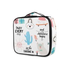 Womens Cosmetic Toiletry Bags Travel Makeup Bag Girls Cute Alpaca Printing Organiser Make Up Pouch Multifunctional Wash Bag 240422