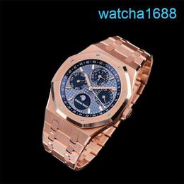 AP Movement Wrist Watch Royal Oak 26574OR Blue Plate Automatic Machinery Mens 41mm Gauge 18k Rose Gold Timepiece