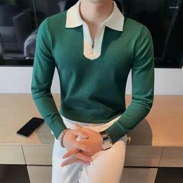 Men's Polos Spring Autumn Harajuku Knitted Polo Shirts Sweater Men Clothes Stitching Colour Pullover Causal Slim Fit Streetwear Tops Tee