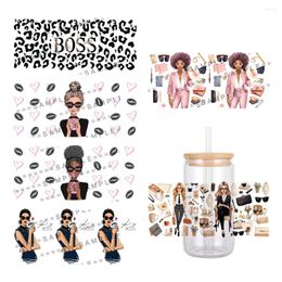 Gift Wrap Cartoon Black Girl Lady Pattern UV DTF Transfer Sticker Waterproof Transfers Decals For 16oz Glass Cup Stickers