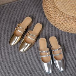 Slippers Fashion Baotou Half Women 2024 Summer Double Strap Mary Jane Thick Heel High Women's Shoes Zapatos De Mujer