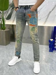 Jeans designer per maschi Internet famoso jeans stampato di zucca per uomo primavera ed estate Trendy casual e alla moda Slim Piccole pantaloni di moda