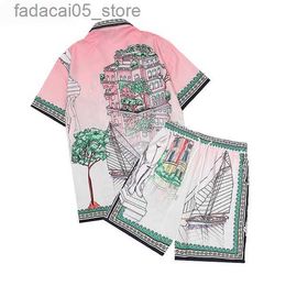 Men's T-Shirts Casablanc-s 22ss designer men t shirt set Masao San print mens casual and short womens loose silk high quality tees summer tour Q240425