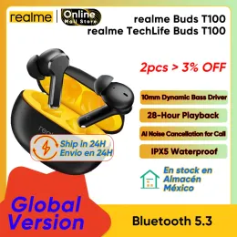 Headphones realme Buds T100 TWS Earphone Global Version Al ENC call noise reduction Realme TechLife Buds T100 Bluetooth