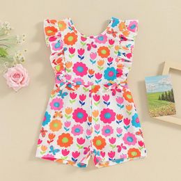 Clothing Sets Listenwind Little Girls Summer Casual Jumpsuit Flying Sleeve Crewneck Floral/Fruit Print Backless Playsuit Girl's Lace