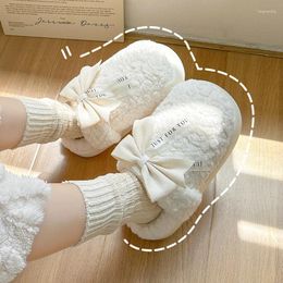 Slippers Autumn Winter Advanced Bow Women Baotou Wearing Round Toe Thick Sole Casual Faux Lamb Hair Home Warm 2024