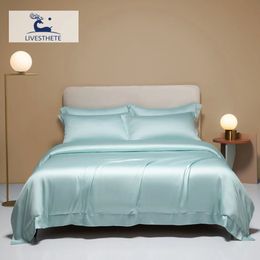 LivEsthete Summer 100% Silk Bedding Set Solid Colour Duvet Cover Pillow Case Bed Sheet Quilt Double King Queen 240425