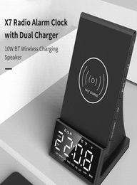 Wirelessly Charge Radio Alarm Clock Speaker LED Display Stereo Sound Quality Double Portable Speakers7508566