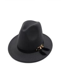 Unisex Pannama Wool Felt Fedora Hats with Feather Fringes Decoration Men Women Wide Brim Jazz Panama Hat Chapeau6104298