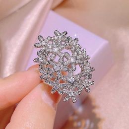 Band Rings Fashion all-match flower full diamond ring 925 sterling silver exquisite zircon female party birthday Jewellery gift H240425