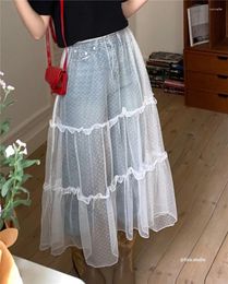 Skirts Women White A-line Lace Skirt 90s Vintage Y2k Apron Wrap Harajuku Korean Streetwear Long 2000s Clothes Summer 2024