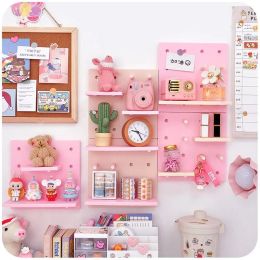 Racks Punch Free Pegboard Display Pink Room Decor Wall Organiser Storage Stand Living Kitchen Bedroom Wall Hanging Decoration Shelf
