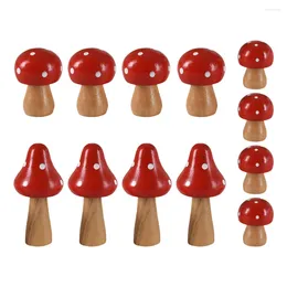 Garden Decorations 12 Pcs Ornament Simulated Wooden Mushroom Gnome Small Fairy Shape Red Design Adornment Creative Bonsai