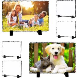 Frame Sublimation Blank Rock Slates with Display Holder Heat Thermal Transfer Stone Photo Frame for DIY Desktop Souvenir Custom