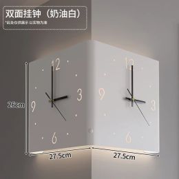 Clocks DoubleSided Square Wall Clock with Light Minimalist Creative Corner Digital HollowOut Silent Wall Clock Simple Room Decoration