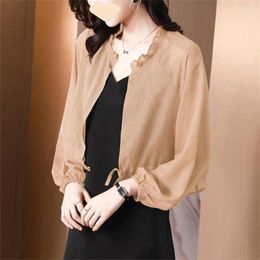 Women's Knits 2024 Korean Fashion Women Shrug Summer Long Sleeve Cardigan Elegant Wraps Shawls Cover Ups Bridal Chiffon Wedding Cape Wrap