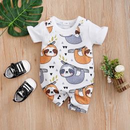 One-Pieces Summer Boys and Girls Cute Cartoon Sloth Comfortable Casual Short Sleeve Round Neck Baby Bodysuit