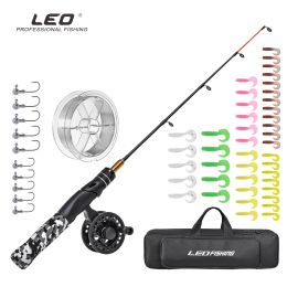 Accessories Leofishing Ice Fishing Rod and Reel Combos with Complete Kits Jig Hooks Soft Lures and Carrier Bag 50cm/19.7inch Full Set