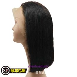 100% Human Hair Full Lace Wigs Front Wig Head Cover Short Straight Bobo Hair13X4 Natural Black