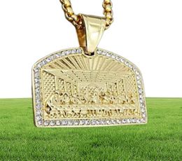 Pendant Necklaces quotThe Last Supperquot CZ Stone Pave Bling Gold Stainless Steel Gemetric Square Necklace For Men Hip Hop Ra3155580