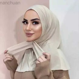 Hijabs Turkish Ready to Wear Hijab with Snap Fastener Muslim Headscarf Bonnet Plain Neck Head Shawls Womens Turban Hat Islam Under Cap d240425