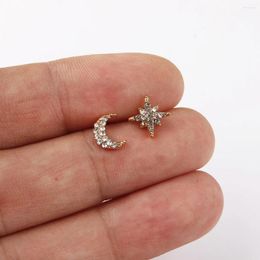 Stud Earrings PAVE RHINESTONES CRYSTALS MOON STAR STUDS