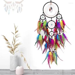 Decorative Figurines Colourful Feather Five Rings Dream Catcher Tree Of Life Pendant Handmade Living Room Garden Wall Hanging Decor